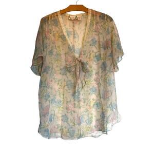Vintage Victoria's Secret Gold Label Watercolor Pastel Floral Sheer Short Robe S